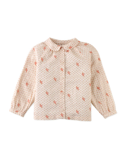 Baby Girls Bird Print Blouse With Peter Pan Collar