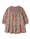 Baby Girls Floral Tired Dress With Smocking Contrast Binding