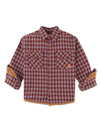 BOYS WOVEN CHECKS SHIRT WITH FINE CORD HEM BINDING