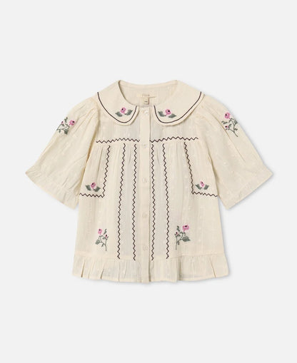 Dobby SS Rose Embr Blouse