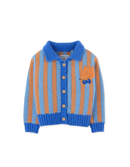 Baby Boys Fox Chenille Applique And Elbow Patch On Retro Stripes Cardi